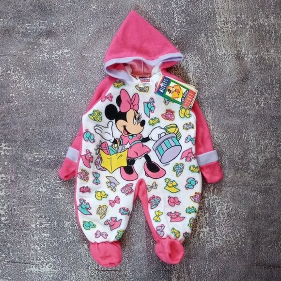 DEADSTOCK VINTAGE Disney Minnie Mouse Pink Hooded One Piece